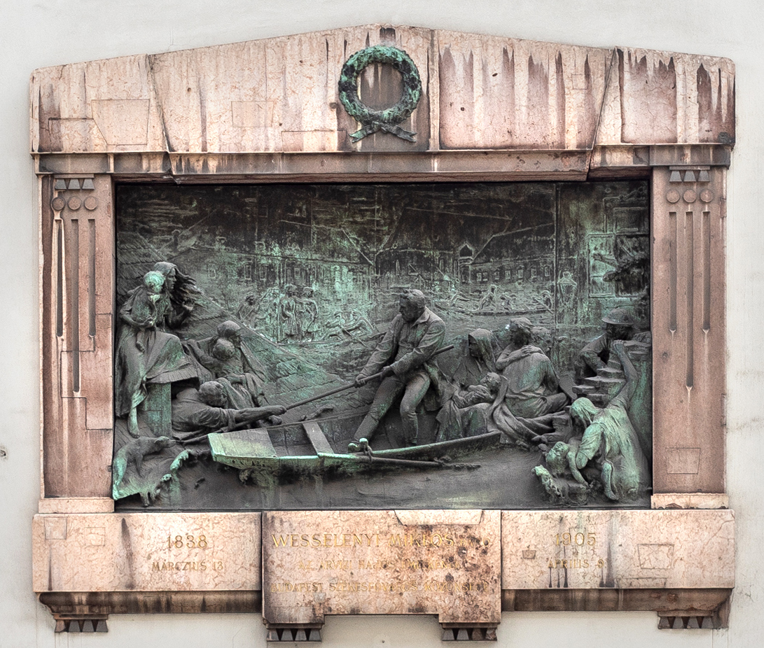 Holló Barnabás műve Wesselényit ábrázolja, ahogy csónakján állva asszonyok és gyermekek között küzd a bajbajutottakért