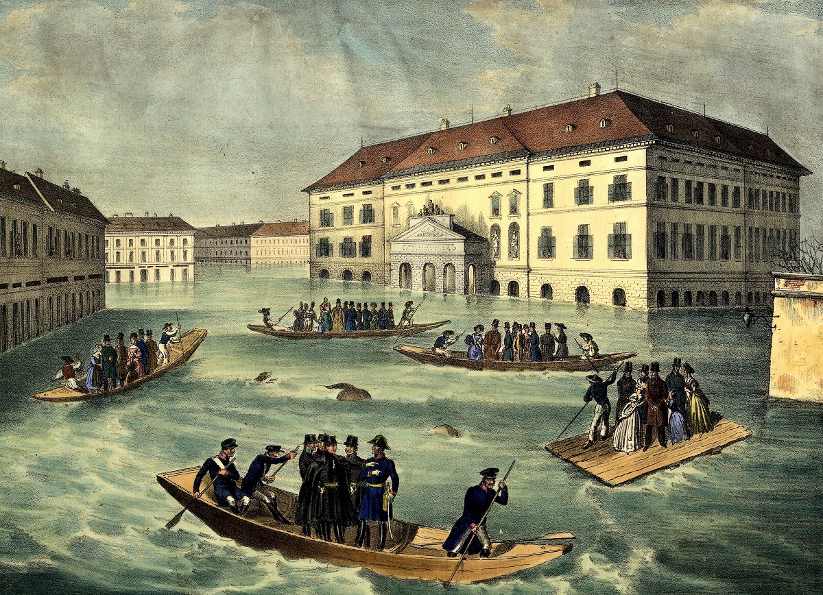 A Színház tér a pesti 1838-as árvíz idején, Trentsensky Joseph litográfiája